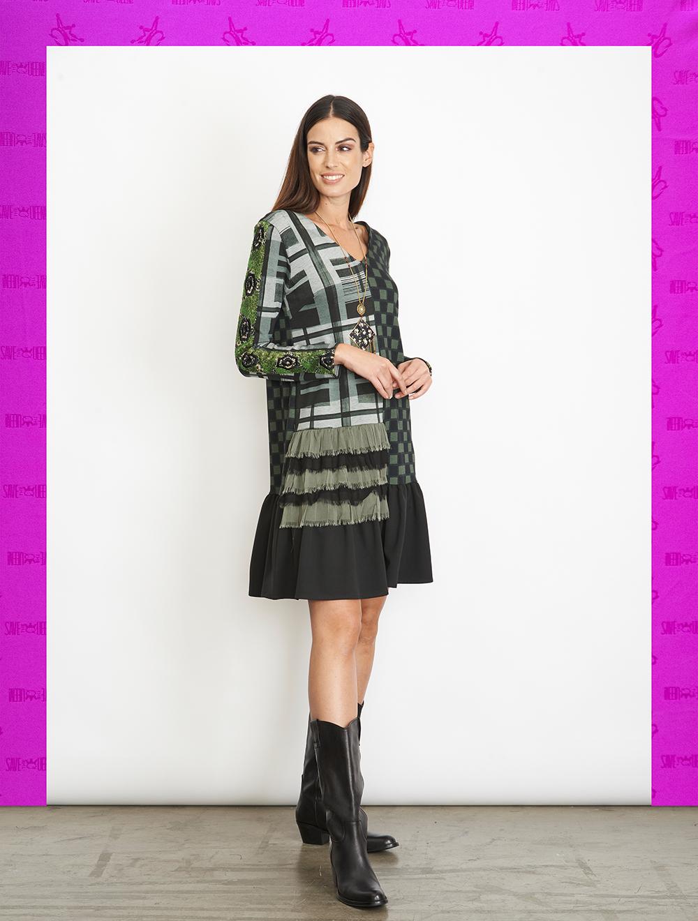 Save The Queen Vestito corto con stampa a quadri rouches e ricami Sconti VIP