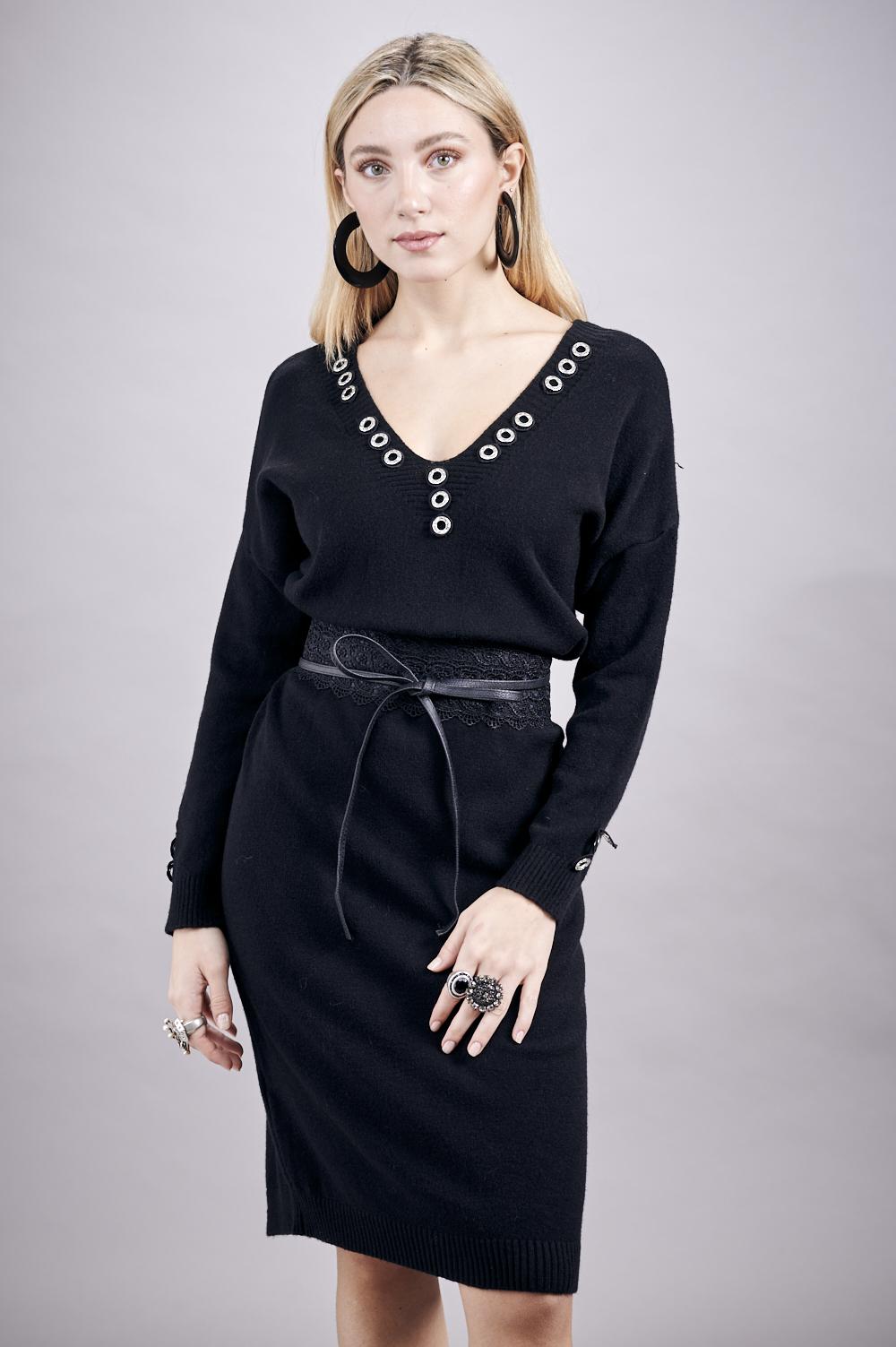 Save The Queen Abito in tricot nero Super sconto