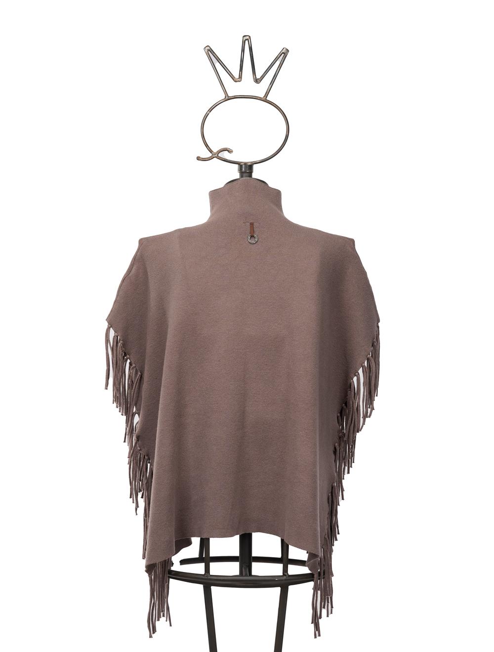Save The Queen Maglia poncho color tortora in viscosa con applicazioni Sconti questo mese