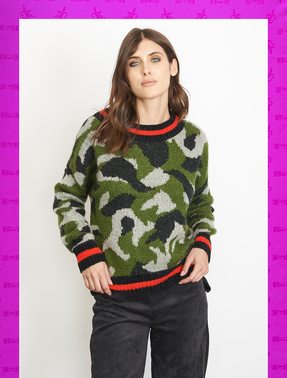 Save The Queen Maglia jacquard con disegno camouflage in lana mohair Pezzi Unici