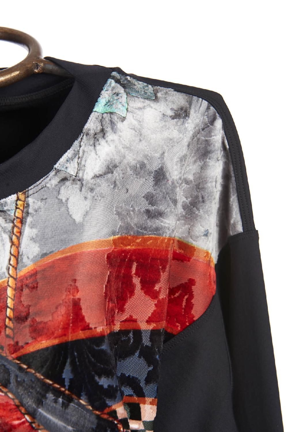 Save The Queen Maglia felpata con stampa su tessuti devorè Vendita calda