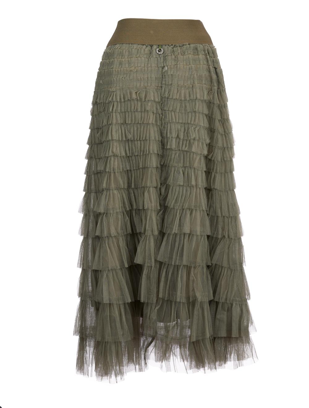 Save The Queen Gonna lunga a balze in tulle verde militare Nuovi prodotti