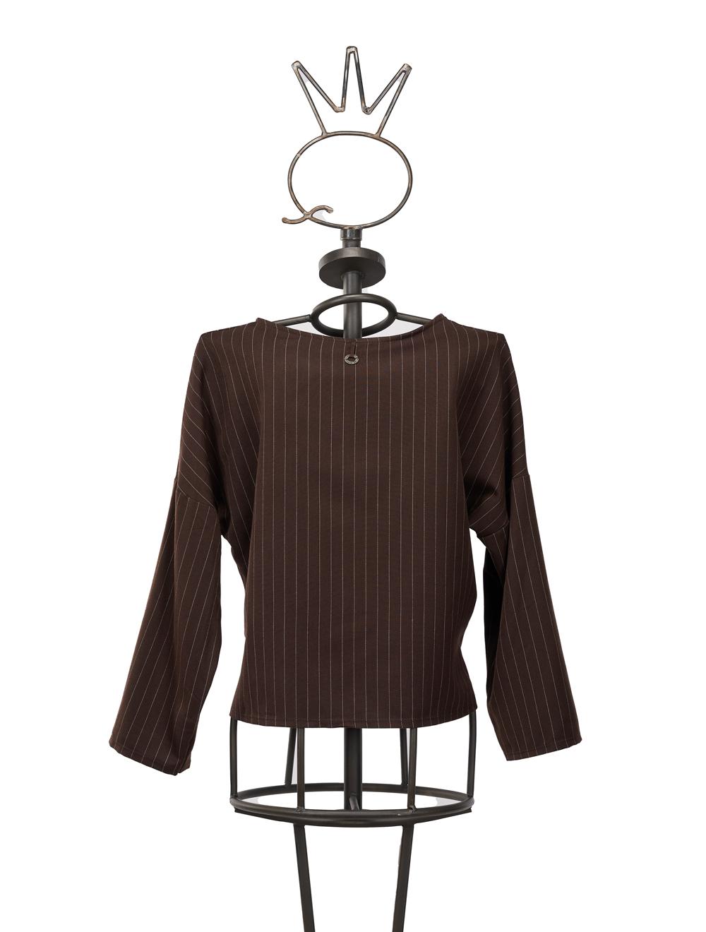 Save The Queen Blusa marrone in tessuto gessato con applicazione Enormi risparmi