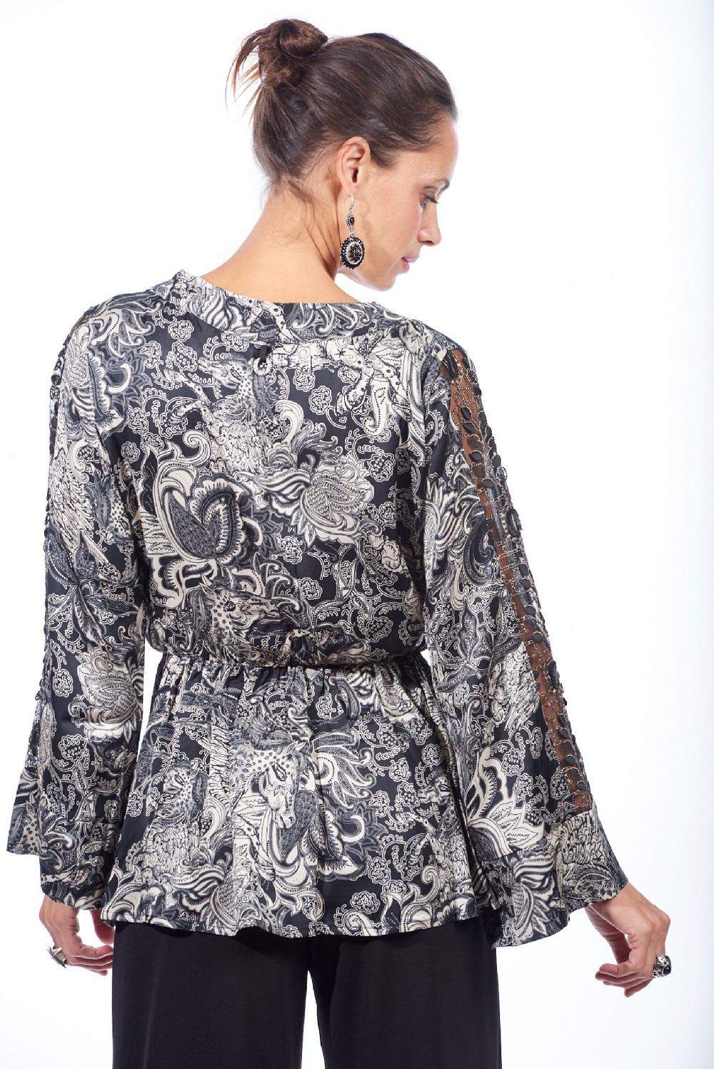 Save The Queen Blusa in raso con stampa rinascimentale Sconti VIP