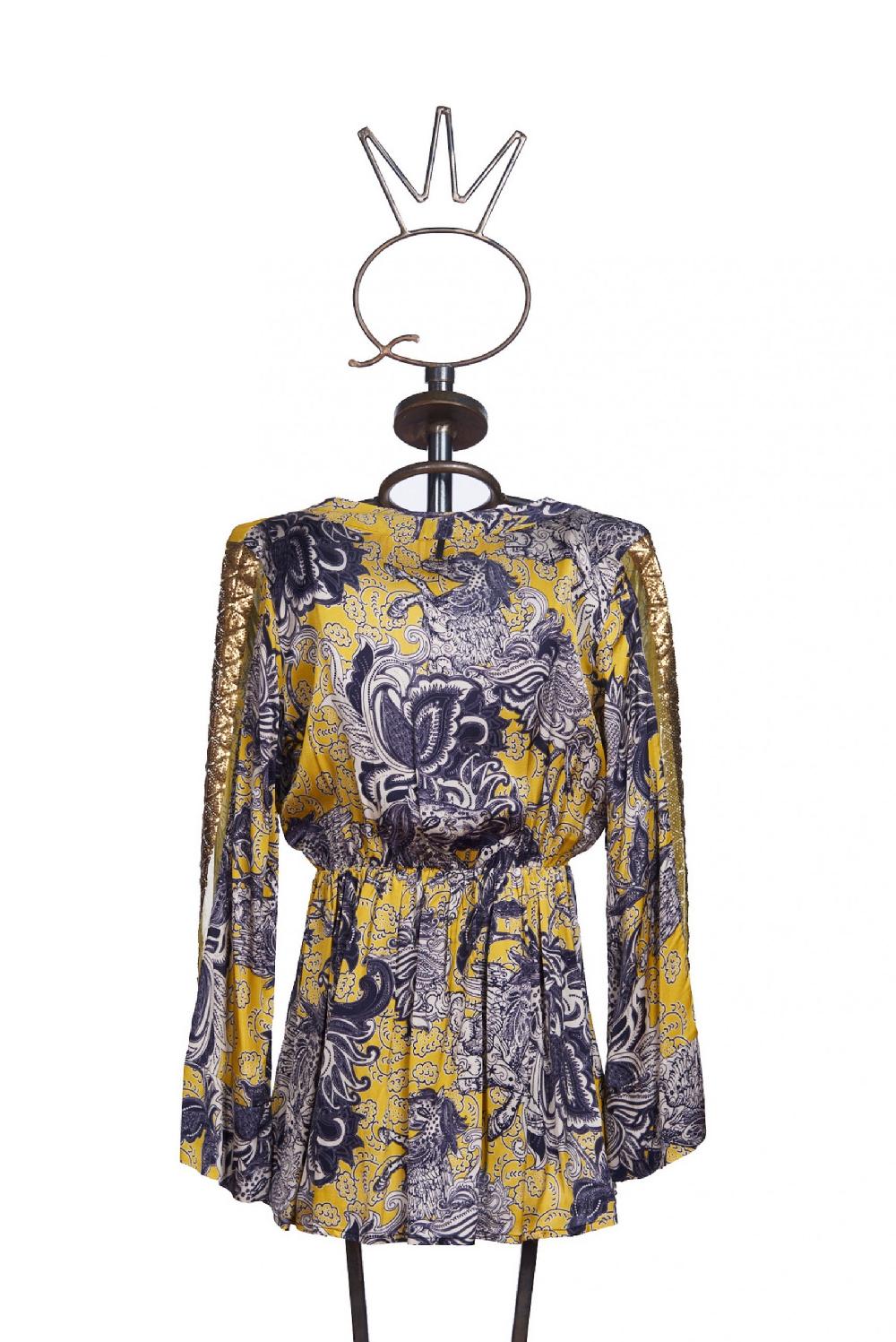 Save The Queen Blusa in raso con stampa rinascimentale Prezzo basso