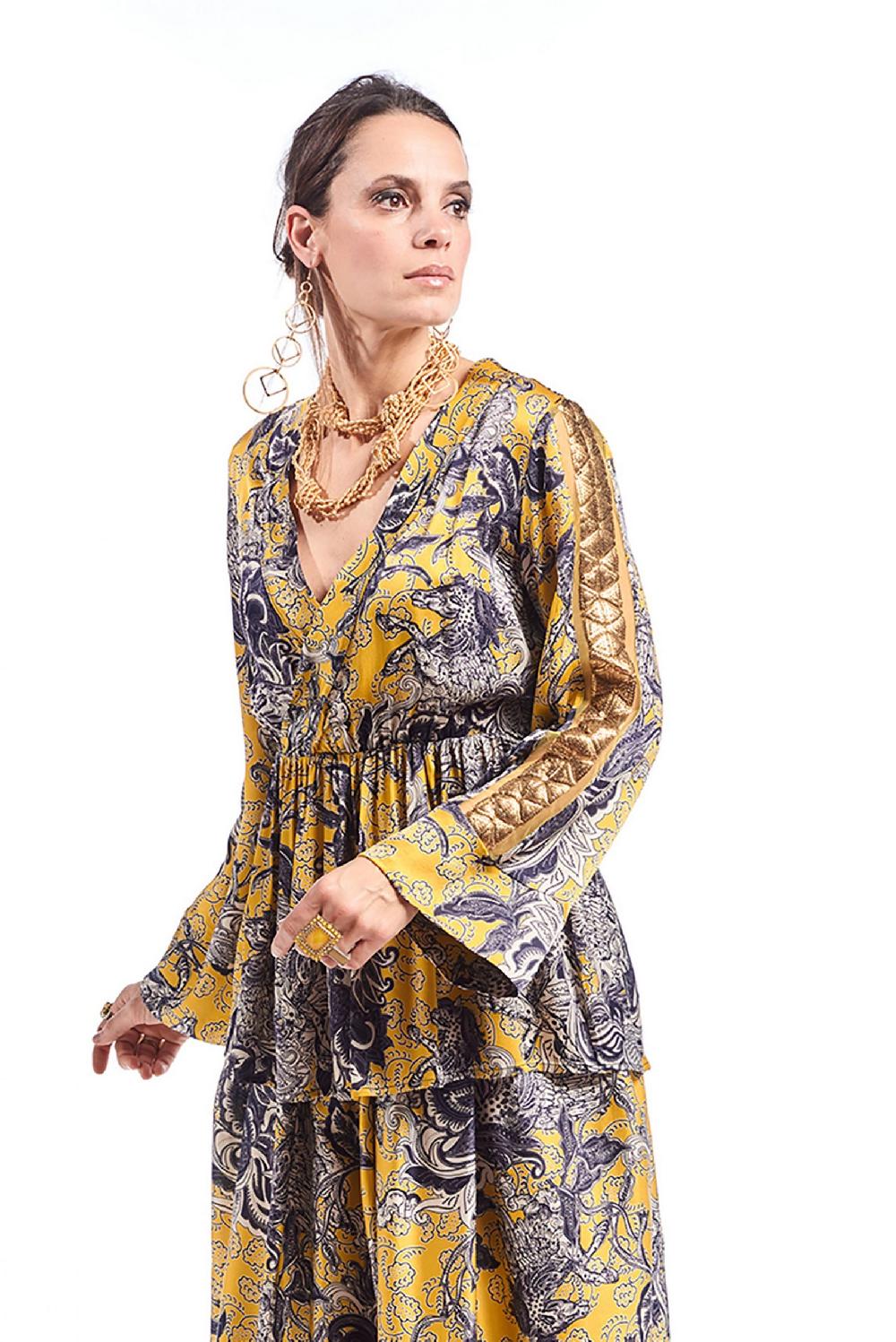Save The Queen Blusa in raso con stampa rinascimentale Prezzo basso