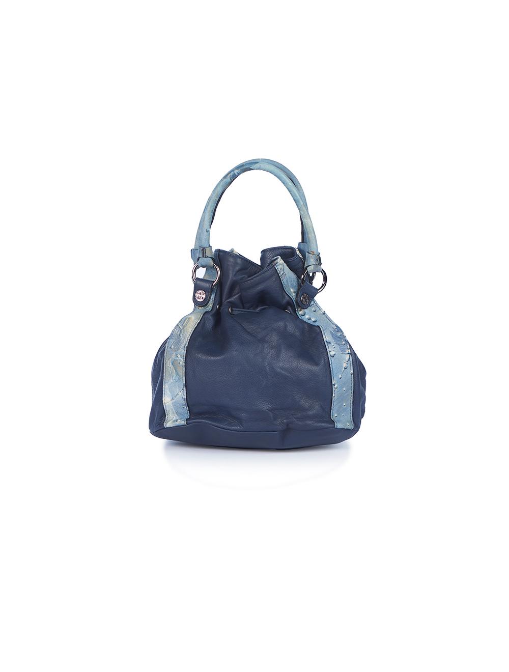 Save The Queen Borsa in pelle blu con dettagli di pelle operata Prezzo Ridotto