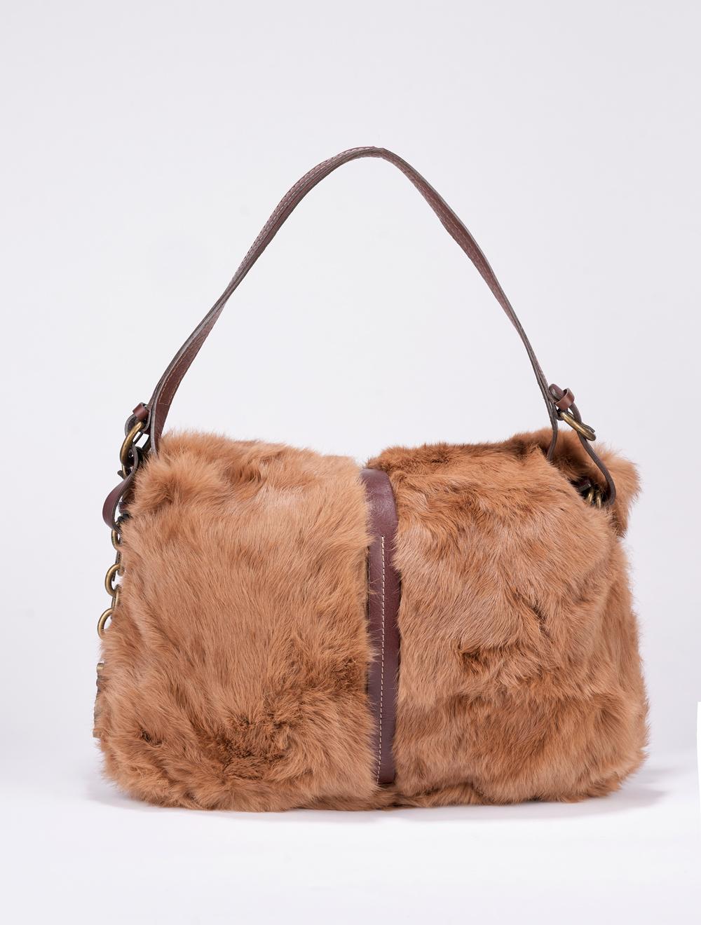 Save The Queen Borsa in lapin color biscotto Sottocosto