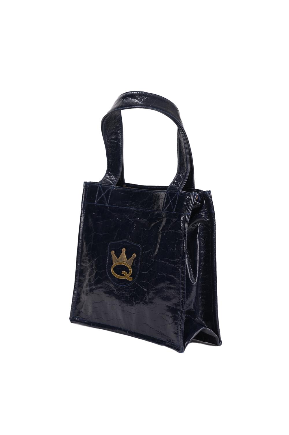Save The Queen Borsa shopper blu scura in ecopelle con logo metallico Presa