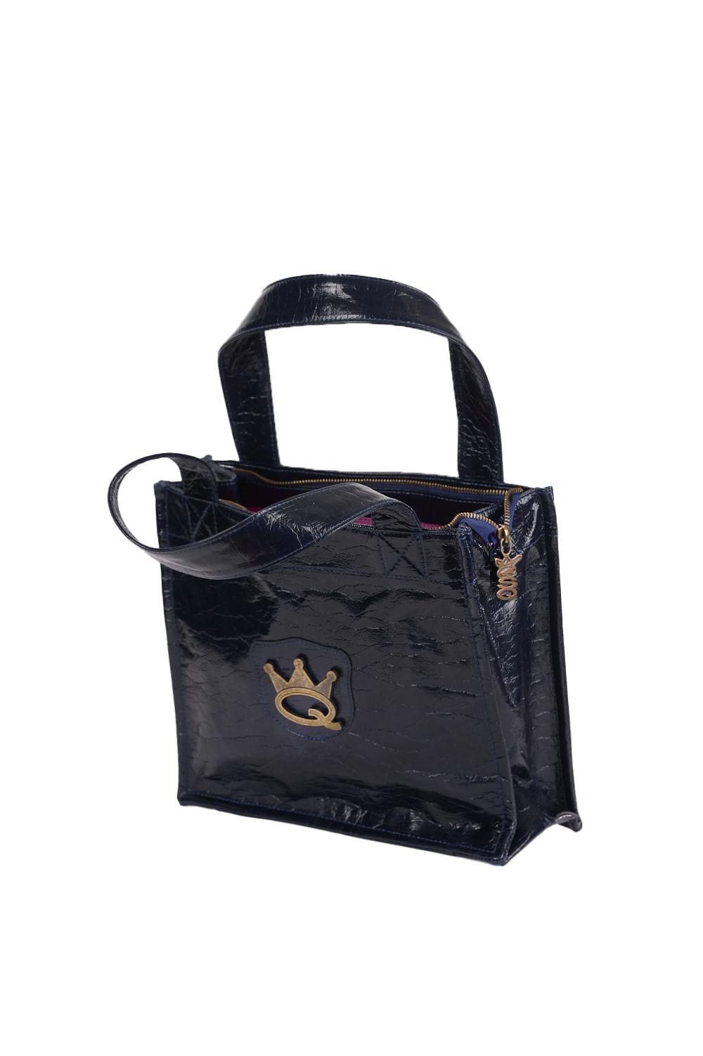 Save The Queen Borsa shopper blu scura in ecopelle con logo metallico Presa