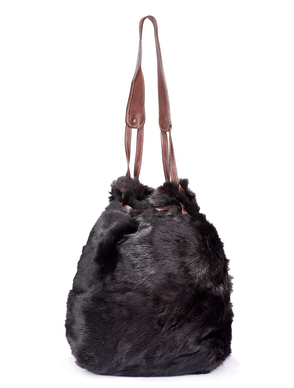 Save The Queen Borsa a spalla in lapin e pelle marrone Sconto