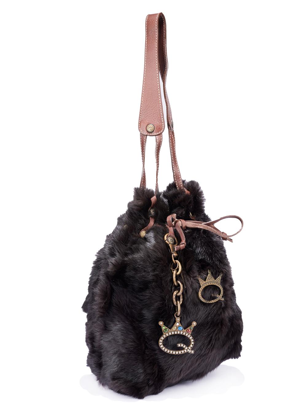 Save The Queen Borsa a spalla in lapin e pelle marrone Sconto