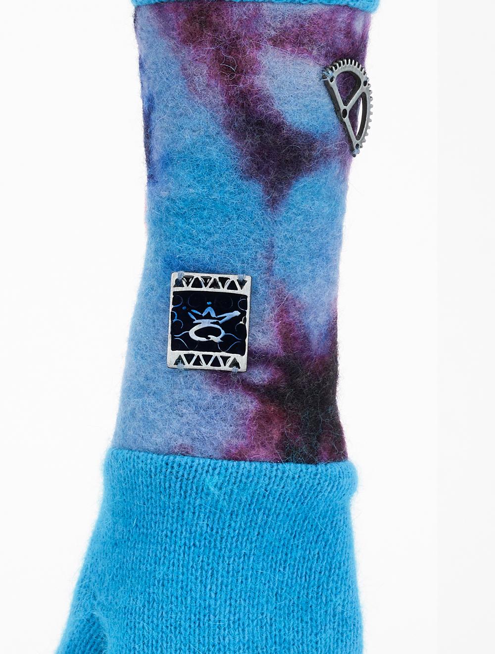Save The Queen Guanti turchesi di angora con manica in lana cotta tie-dye Prezzo basso