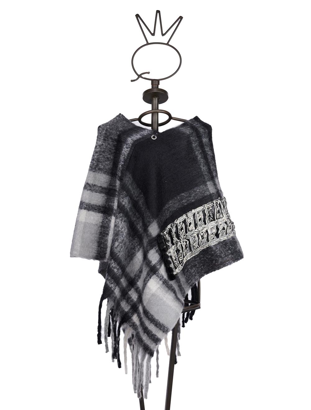 Save The Queen Poncho in jacquard nero e grigio Fino al 60% di sconto
