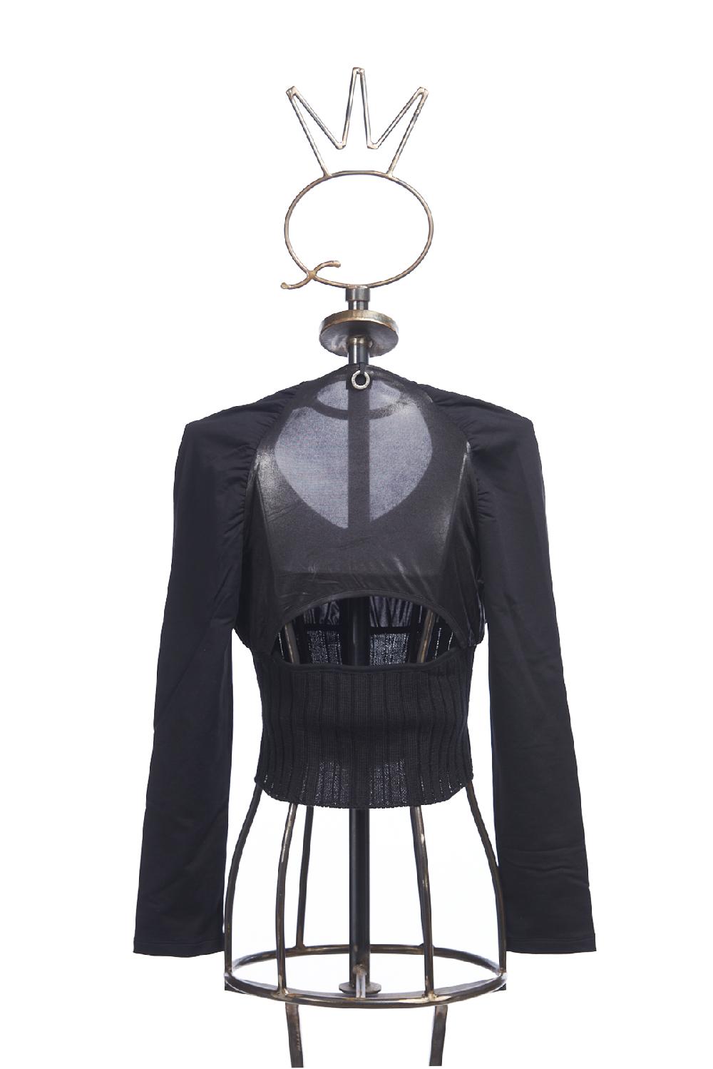 Save The Queen Giacchino corto nero in jersey e inserti in maglia Italia