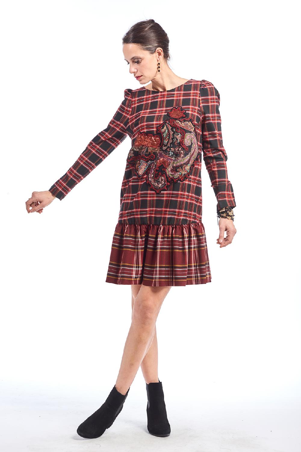 Save The Queen vestito corto in tessuto tartan con ricamo Qualità Garantita