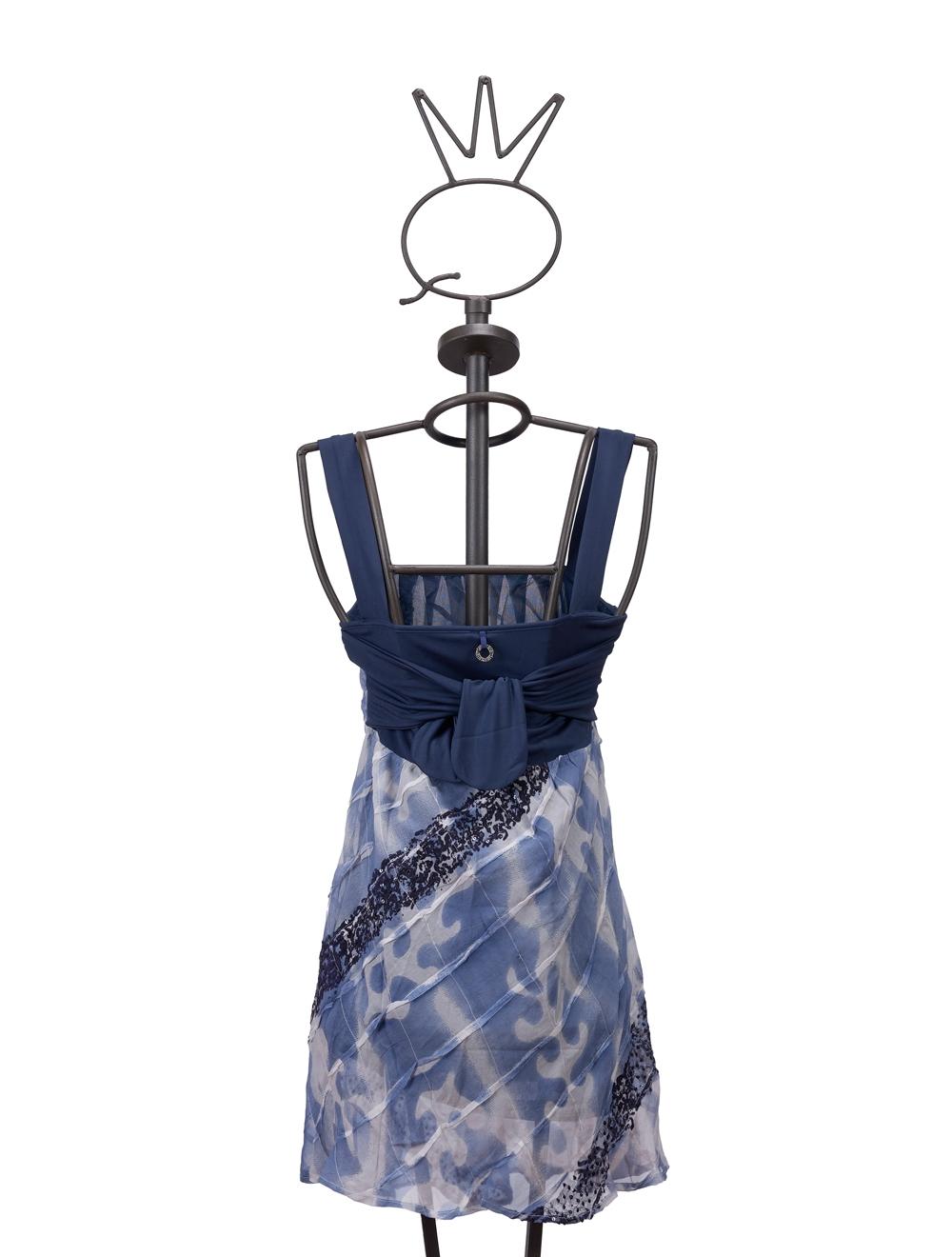 Save The Queen Tunica di seta blu scuro con stampa e ricamo di paillettes Shopping online