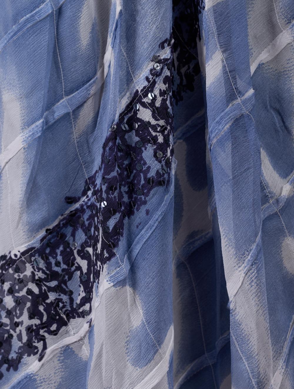 Save The Queen Tunica di seta blu scuro con stampa e ricamo di paillettes Shopping online