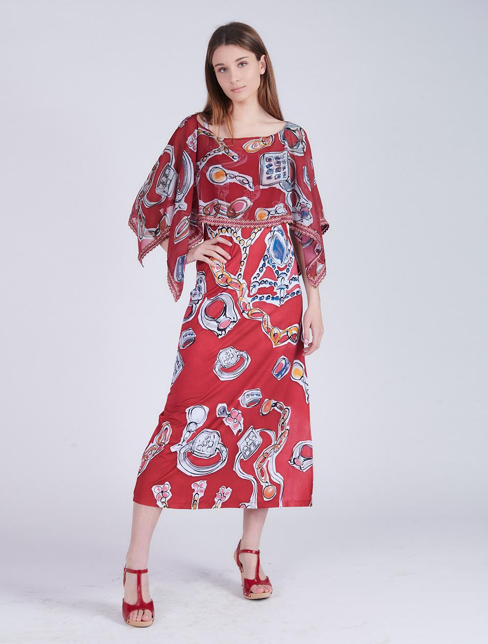 Save The Queen Vestito lungo con stampa “anelli” e poncho in chiffon Offerta esclusiva