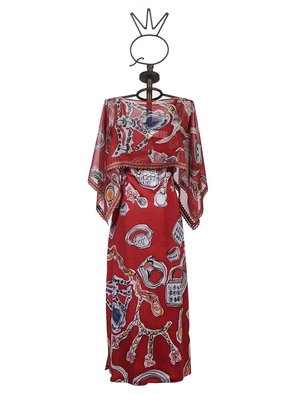 Save The Queen Vestito lungo con stampa “anelli” e poncho in chiffon Offerta esclusiva