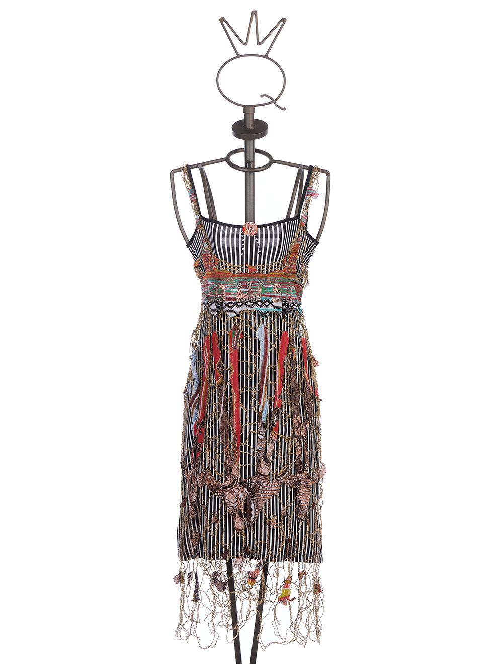 Save The Queen Vestito al ginocchio a righe con rete e ricamo Offerta natalizia