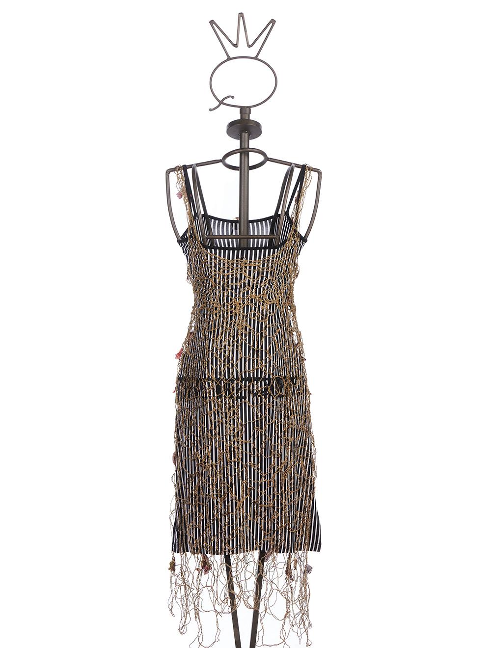 Save The Queen Vestito al ginocchio a righe con rete e ricamo Offerta natalizia