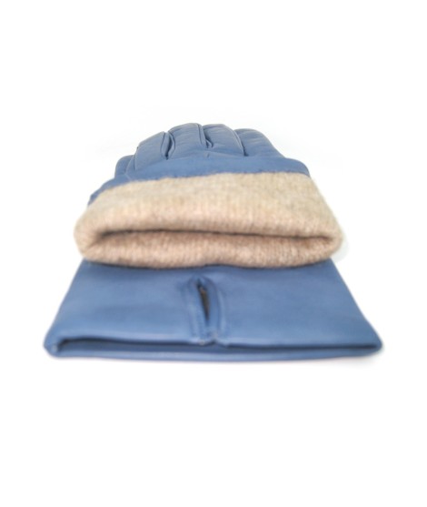 Sermoneta Gloves Guanto in Capretto 2bt con 3 cordoni fod. cashmere Denim Pezzi Unici