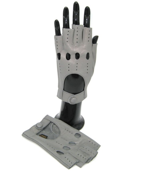 Sermoneta Gloves Guanto Guida in Nappa sfoderato 1/2 dita Grigio Perla In Vendita