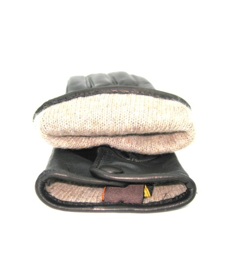 Sermoneta Gloves Guanti in Nappa fod. cashmere con bottone Touch Screen Nero Prezzo Ridotto