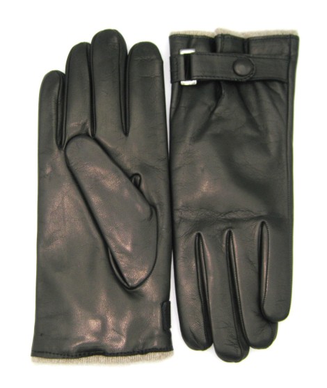 Sermoneta Gloves Guanto in Nappa foderato cashmere con cinturino Nero In Vendita