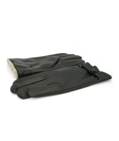 Sermoneta Gloves Guanto in Nappa foderato cashmere con cinturino Nero In Vendita