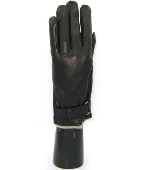 Sermoneta Gloves Guanto in Nappa foderato cashmere con cinturino Nero In Vendita