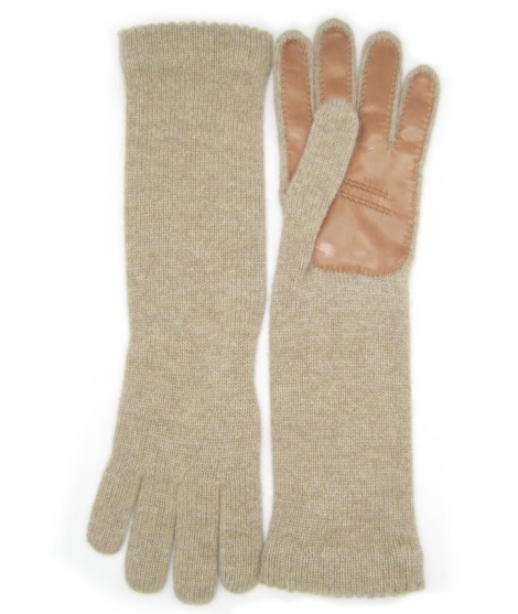 Sermoneta Gloves Guanto in 100% cashmere 4bt con palmo in Nappa Taupe/Tan Italia
