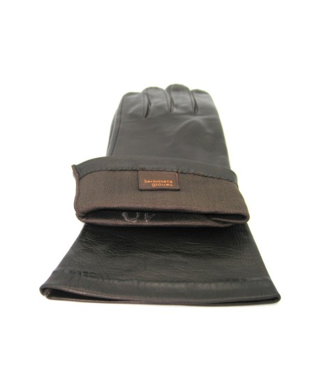 Sermoneta Gloves Guanto Nappa 4bt foderato seta Testa di Moro Presa