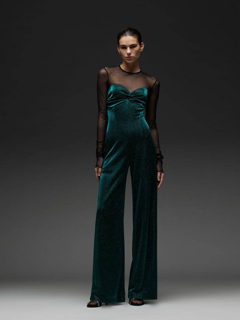 Space Simona Corsellini Tuta in jersey lurex con inserto in tulle Ultimi tre giorni