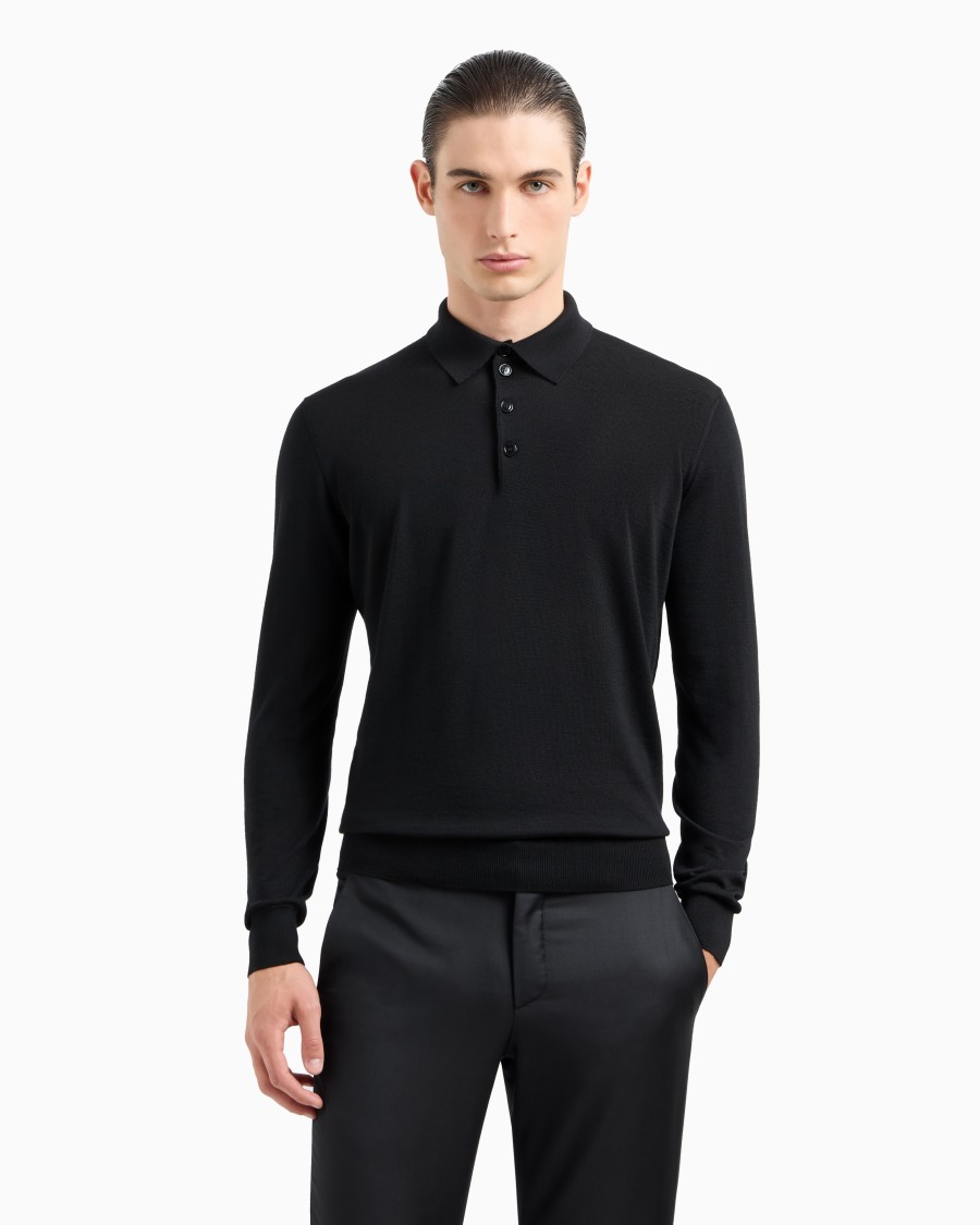 The world of armani POLO A MANICHE LUNGHE IN LANA VERGINE Outlet