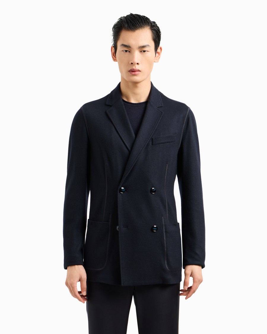 The world of armani GIACCA DOPPIOPETTO ICON IN INTERLOCK DI CASHMERE FOLLATO Esporta salva