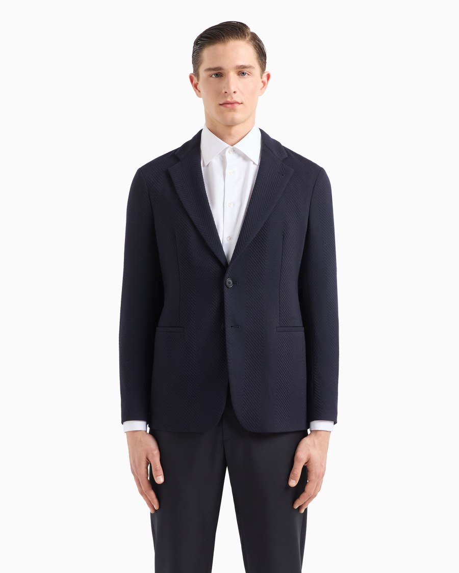 The world of armani GIACCA MONOPETTO IN MISTO LANA STRETCH JACQUARD CHEVRON Hotsell