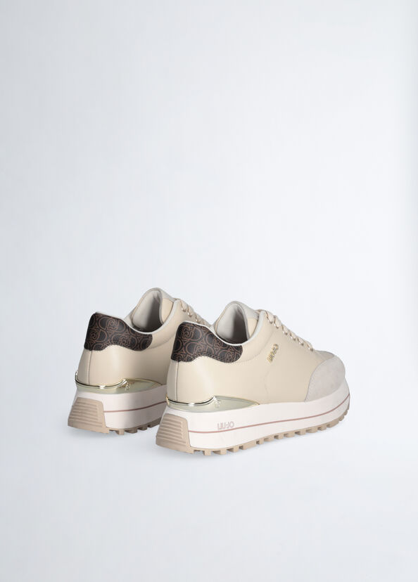 Liu Jo Sneakers platform in pelle beige Cyber Monday
