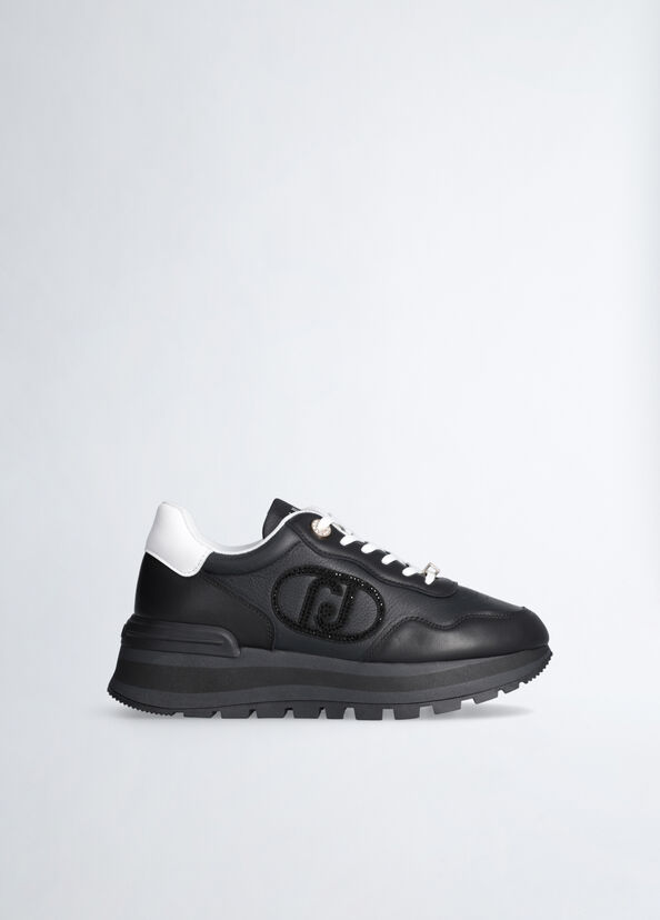 Liu Jo Sneakers nere in pelle con logo gioiello Vendite stagionali