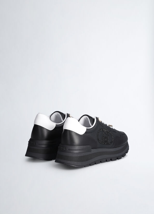 Liu Jo Sneakers nere in pelle con logo gioiello Vendite stagionali