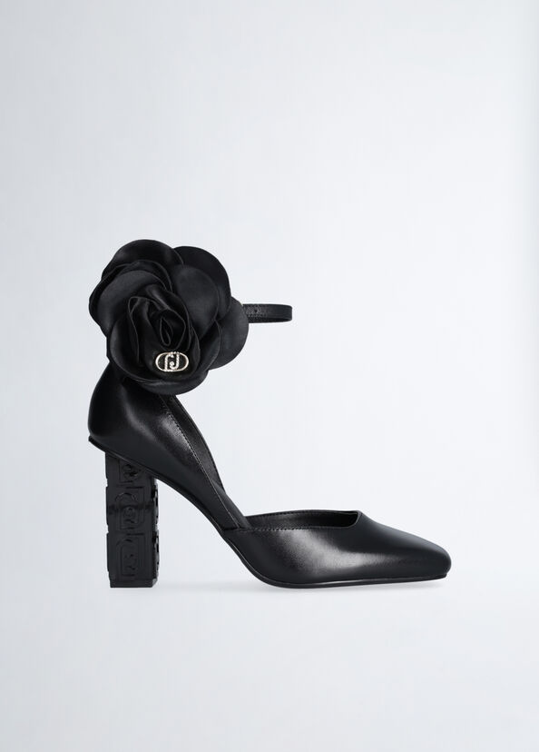 Liu Jo Décolleté nere in pelle con fiore Offerta speciale