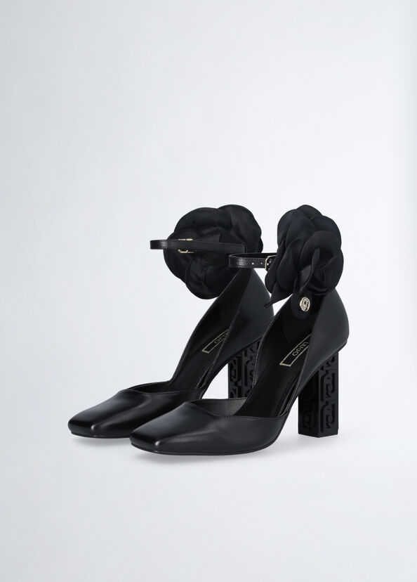 Liu Jo Décolleté nere in pelle con fiore Offerta speciale