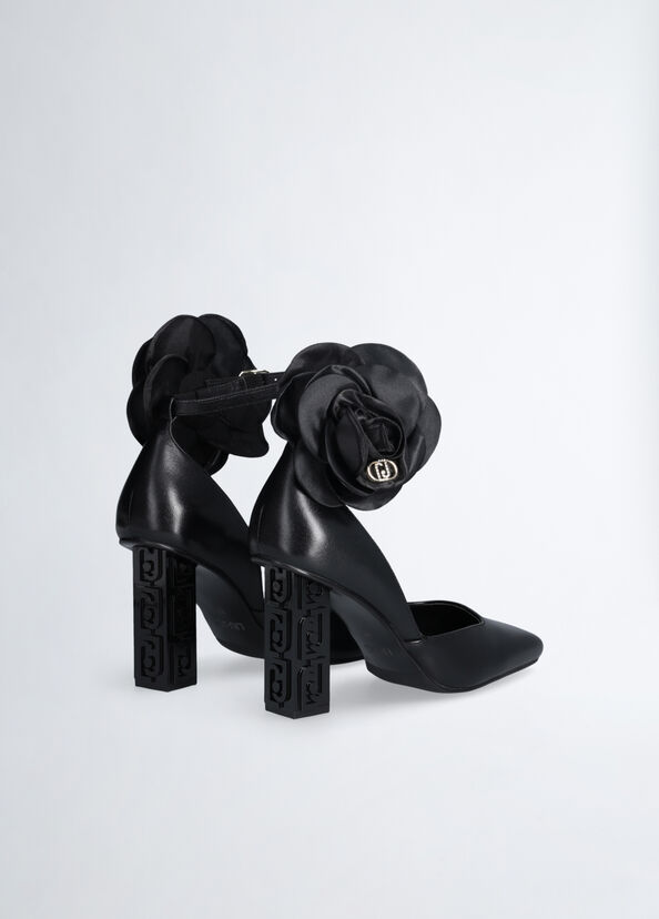 Liu Jo Décolleté nere in pelle con fiore Offerta speciale