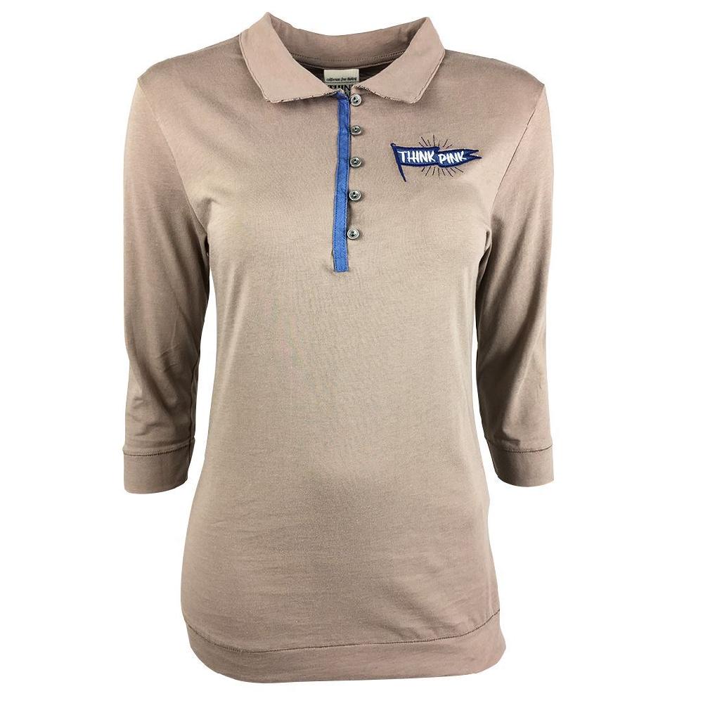 Think Pink POLO DONNA IN JERSEY DI COTONE TINTO CAPO MANICA 3/4 RICAMO E PATCH LOGO Fino al 65% di sconto