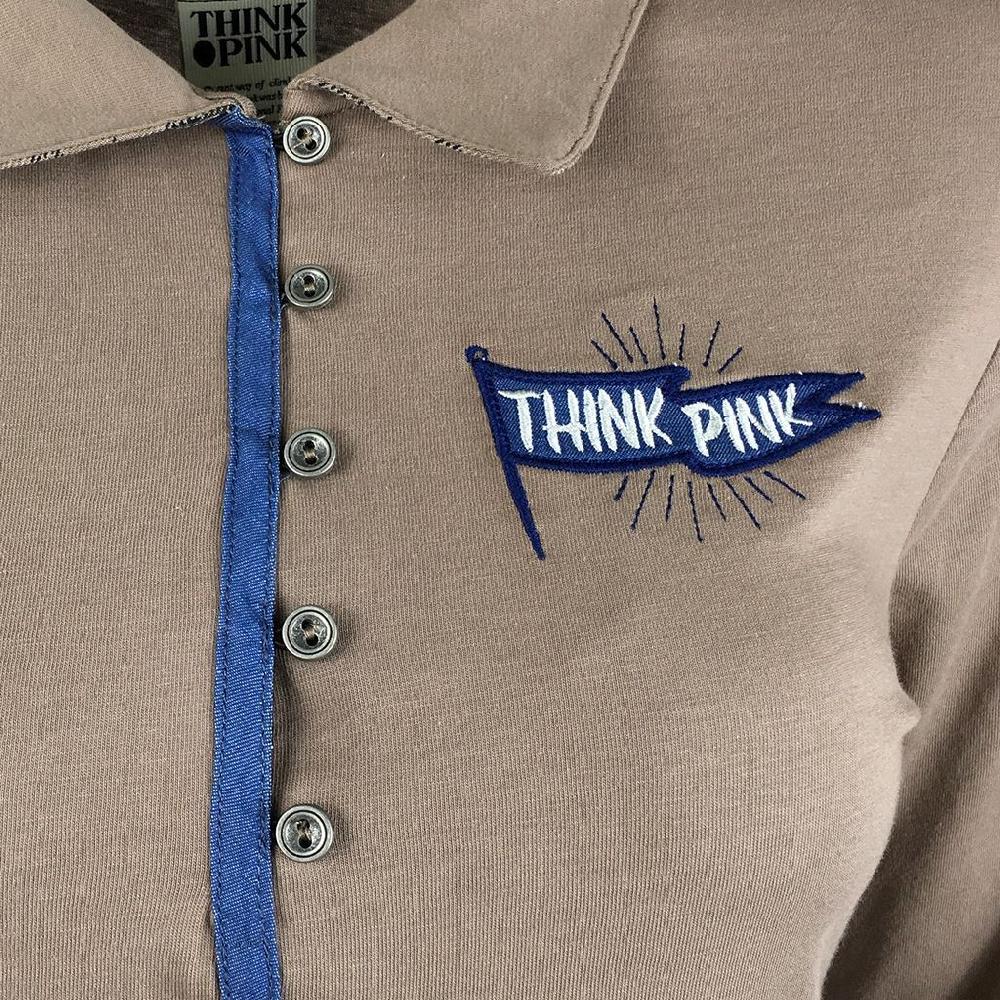 Think Pink POLO DONNA IN JERSEY DI COTONE TINTO CAPO MANICA 3/4 RICAMO E PATCH LOGO Fino al 65% di sconto