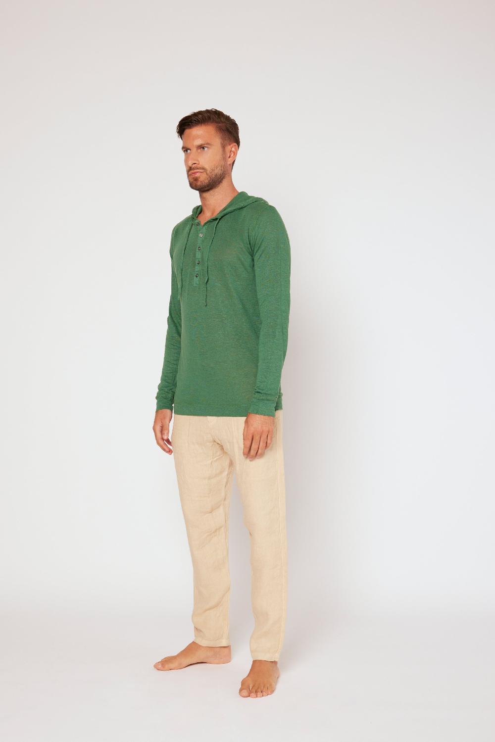 120% Lino Long Sleeve Hoodie Negozi Online