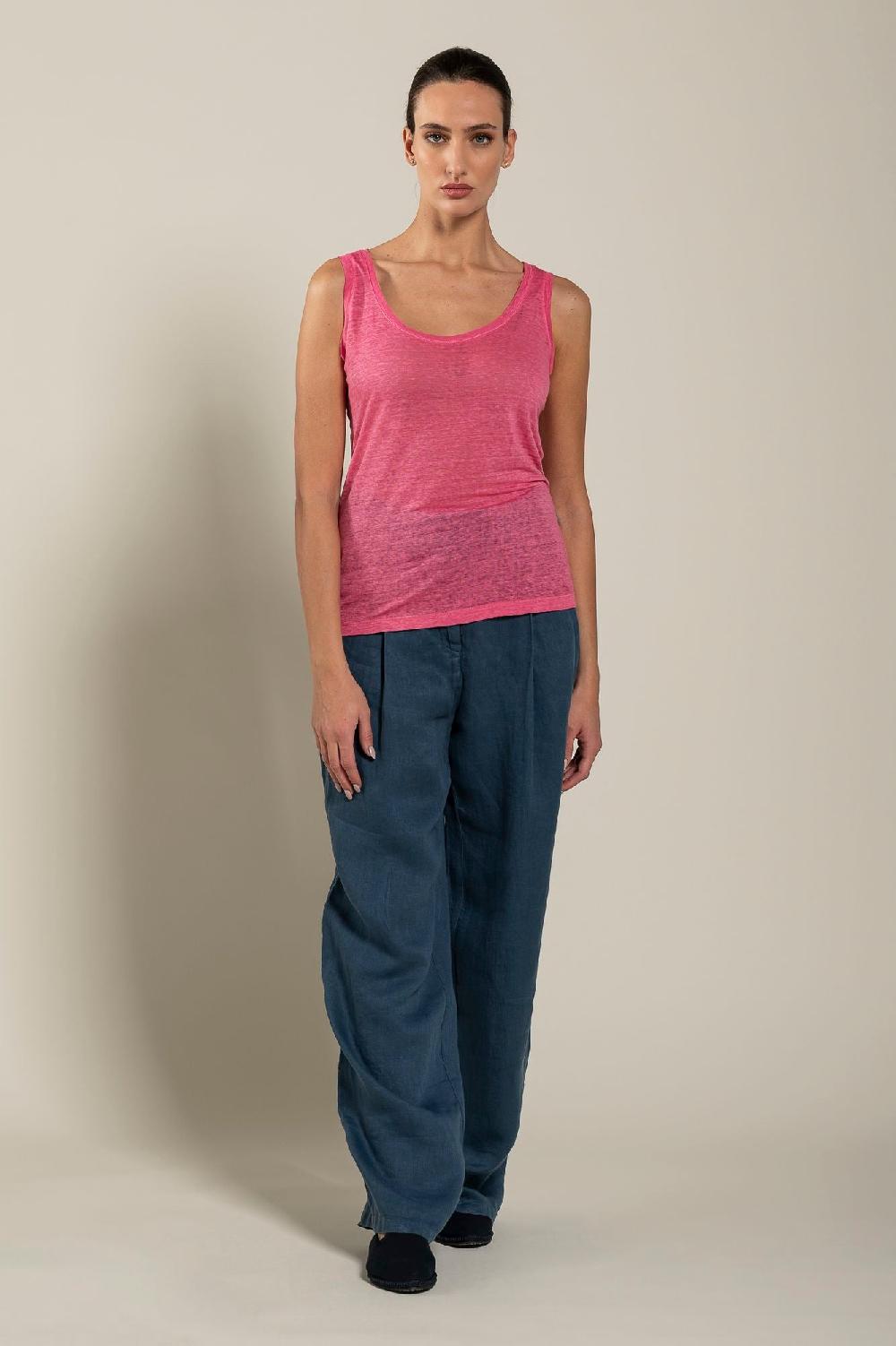 120% Lino Woman Round Neck Tank Top Acquista Ora