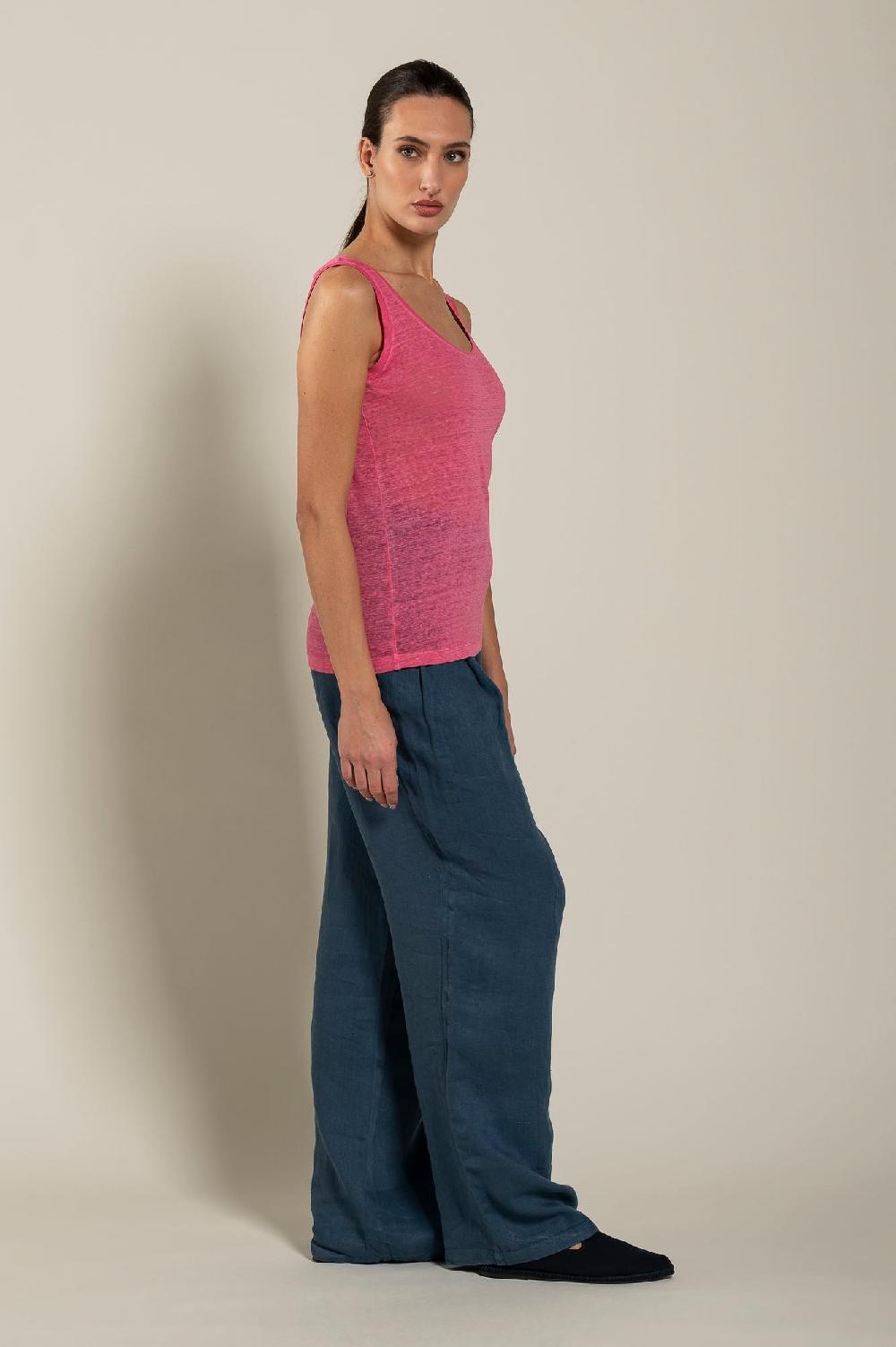 120% Lino Woman Round Neck Tank Top Acquista Ora