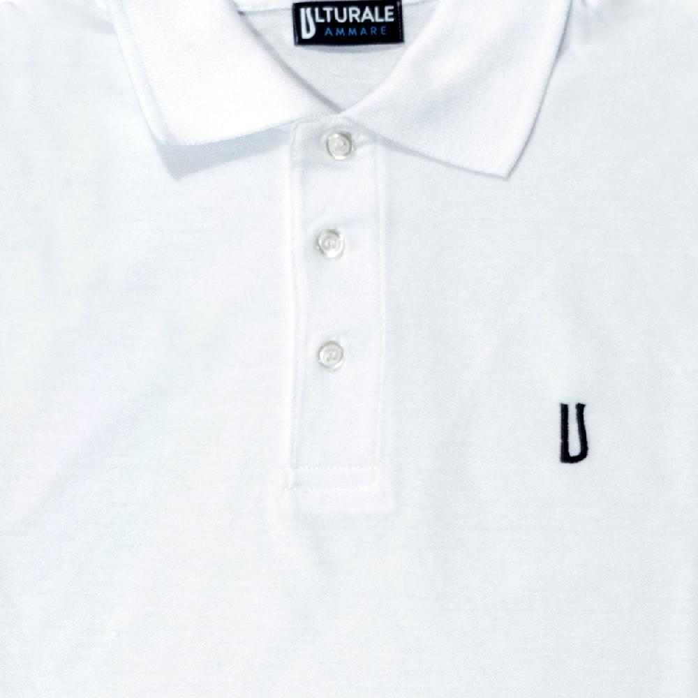 Ulturale Polo bianca con logo Ulturale blu in 100% cotone - Ulturale